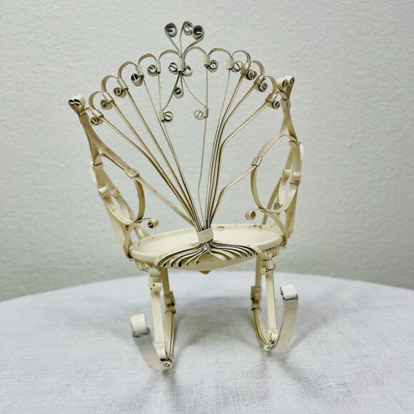Vintage Miniature Dollhouse Metal Rocking Chair Original Folk Victorian Chair - Picture 5 of 11
